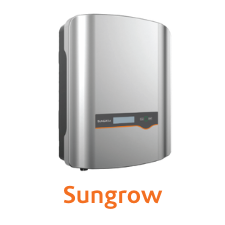 Sleek silver Sungrow inverter.