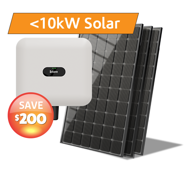iStore solar inverter and solar panels for systems less than 10kW with a Save $200 badg